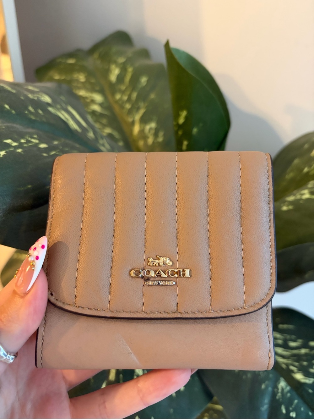 Coach Quilted Small Wallet in Taupe Brown with Gold Hardware